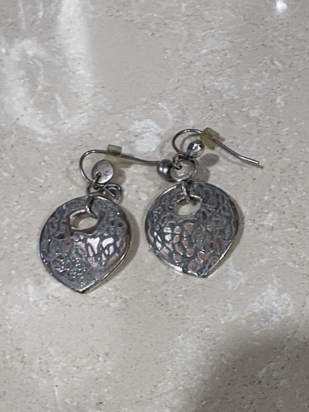 Chico's Textured Heart Drop Earrings in Silver